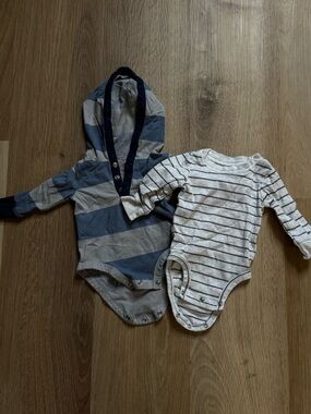 Carter's Blue & Gray Striped Hooded One-Piece with Gray Striped Bodysuit